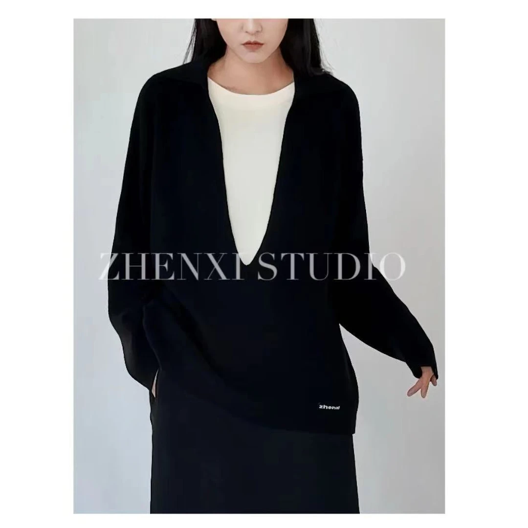 针西【优雅弧度】新款高个子女生穿搭显瘦假两件针织开衫S70199