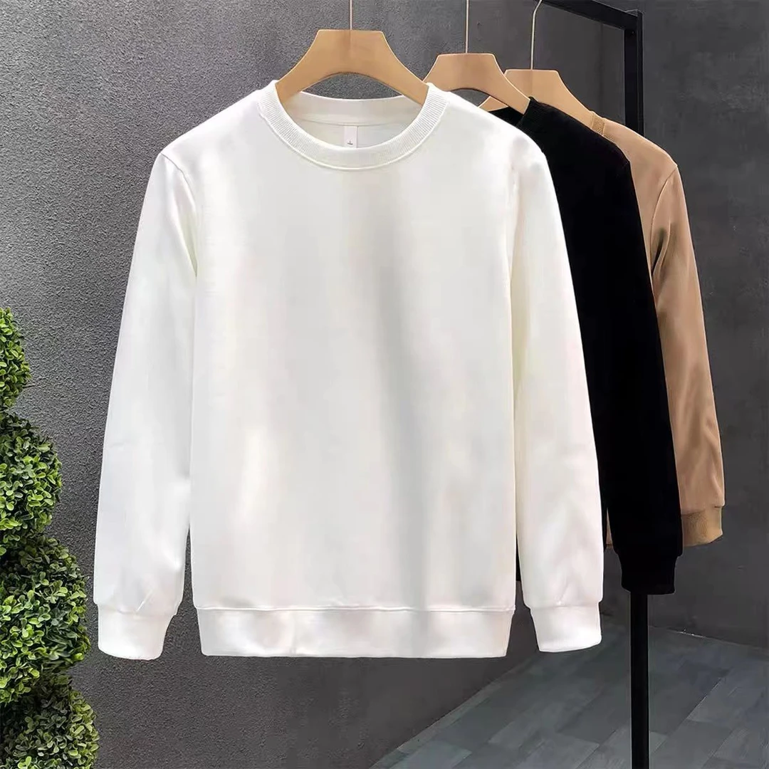 简约纯色内搭加绒卫衣男纯棉圆领白色上衣2023新款爆款秋冬季长袖