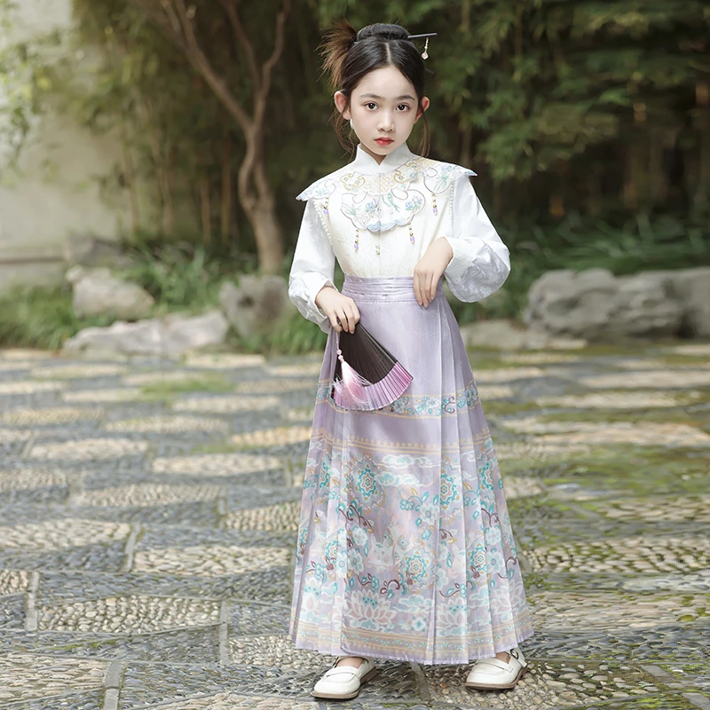 新中式马面裙女童秋冬2023新款冬装套装国风儿童汉服高端拜年唐装