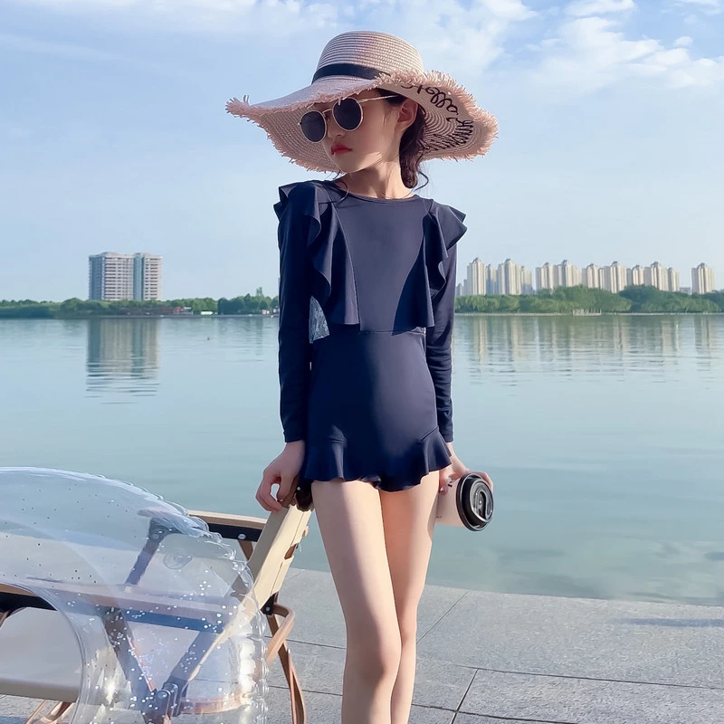 女童游泳衣温泉2025新款女孩夏季泳衣速干中大儿童长袖泳装高级感