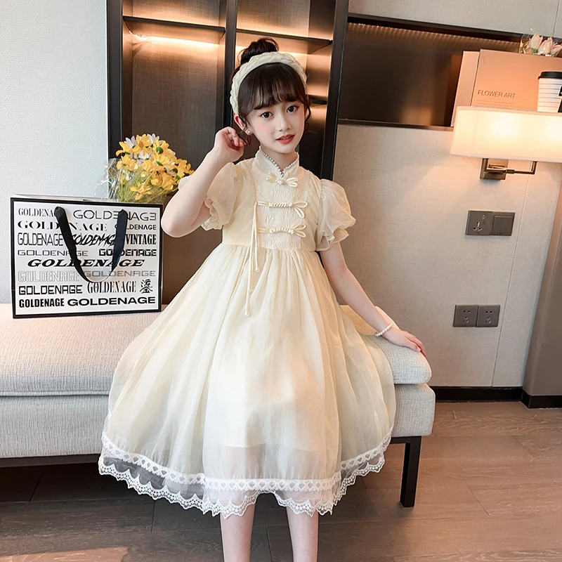 女童改良旗袍连衣裙夏季中国风儿童古装汉服纱裙小女孩超仙公主裙