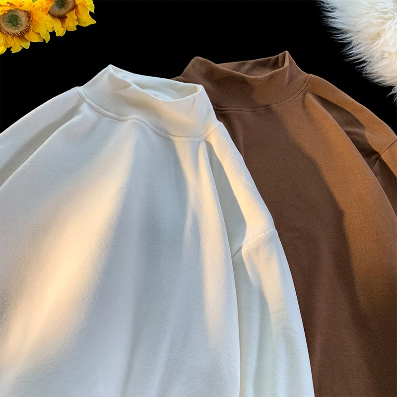 打底衫男高级感双面加绒冬季内衬保暖内衣半高领秋衣德绒纯色卫衣