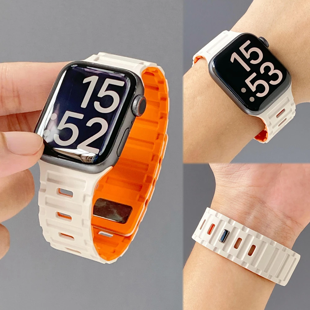 硅胶磁吸表带适用于applewatch表带s9s87654seUltra2男女新款坦克