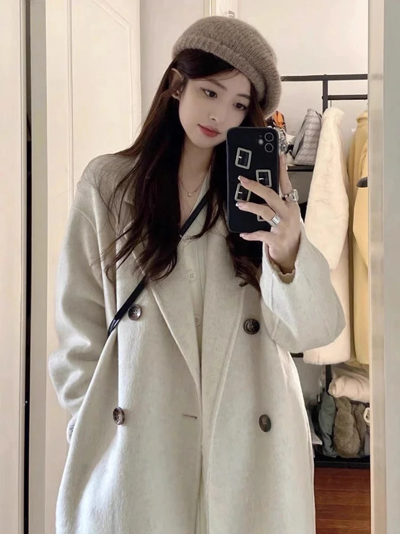 2024冬季新款韩版大衣直筒加棉加厚羊毛呢外套