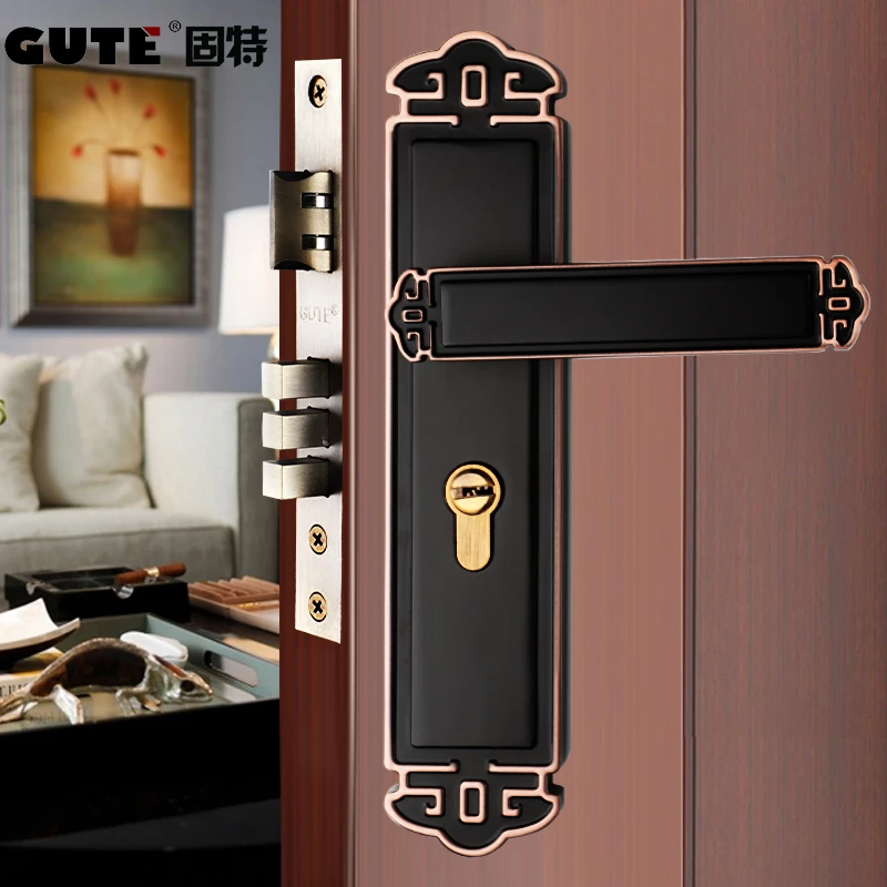 固特门锁室内中式复古卧室门锁房门锁静音木门锁门把手家用通用型