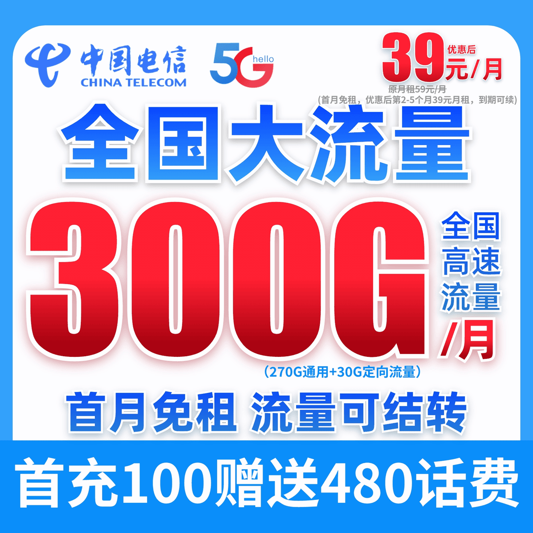 【流量可结转】中国电信正规流量卡全国不限速靓号5g手机卡电话卡