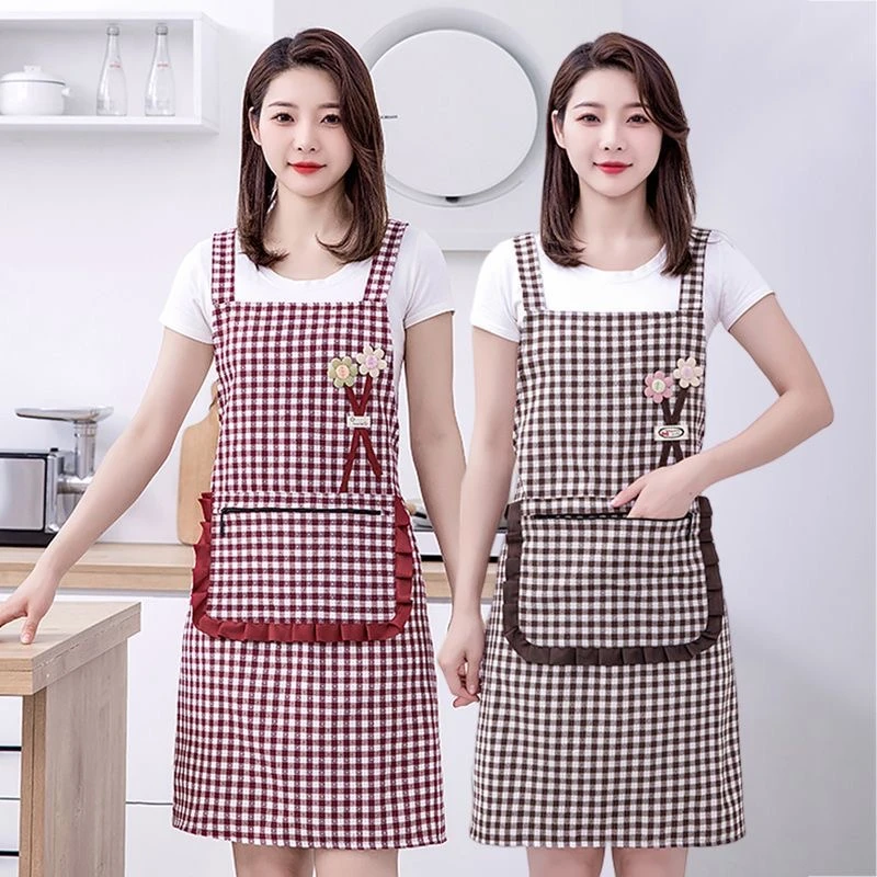 加厚棉布围裙女款厨房专用家用防油污工作服上班罩衣纯棉背带围腰