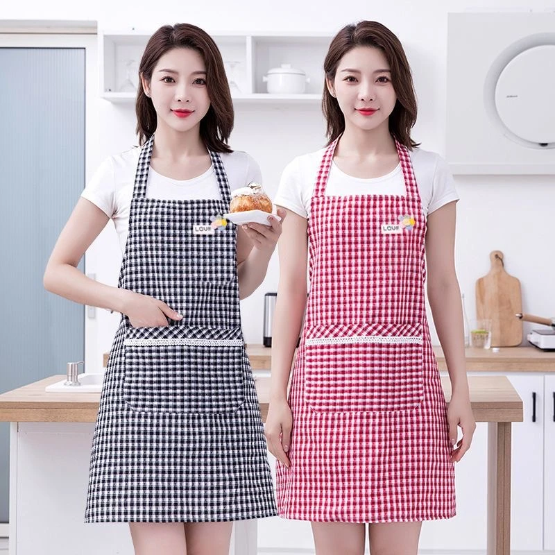 棉布围裙厨房专用家务防油污挂脖围腰2023新款男女纯棉上班工作服