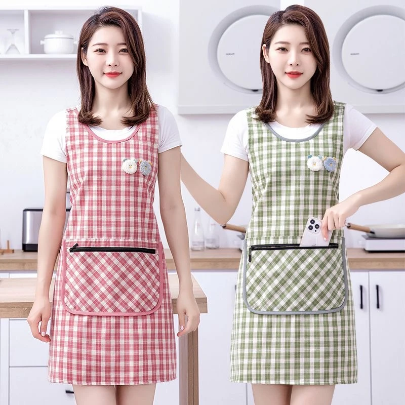 防污透气棉布围裙家用厨房做饭罩衣女新款餐厅围腰上班防污工作服