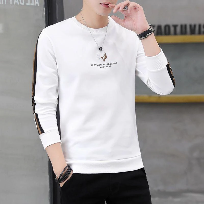 小杨推荐哥2023男士长袖T恤春秋圆领棉卫衣韩版修身打底衫男装套