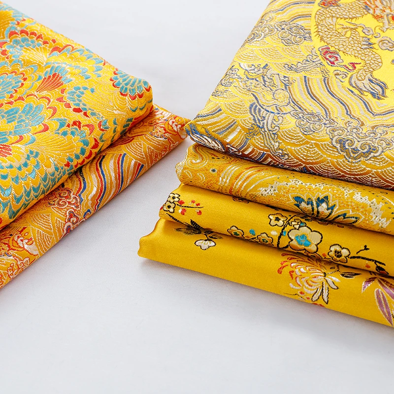 【水仙黄系列】国风织锦缎旗袍汉服童装丝绸面料手工口金包服饰布料