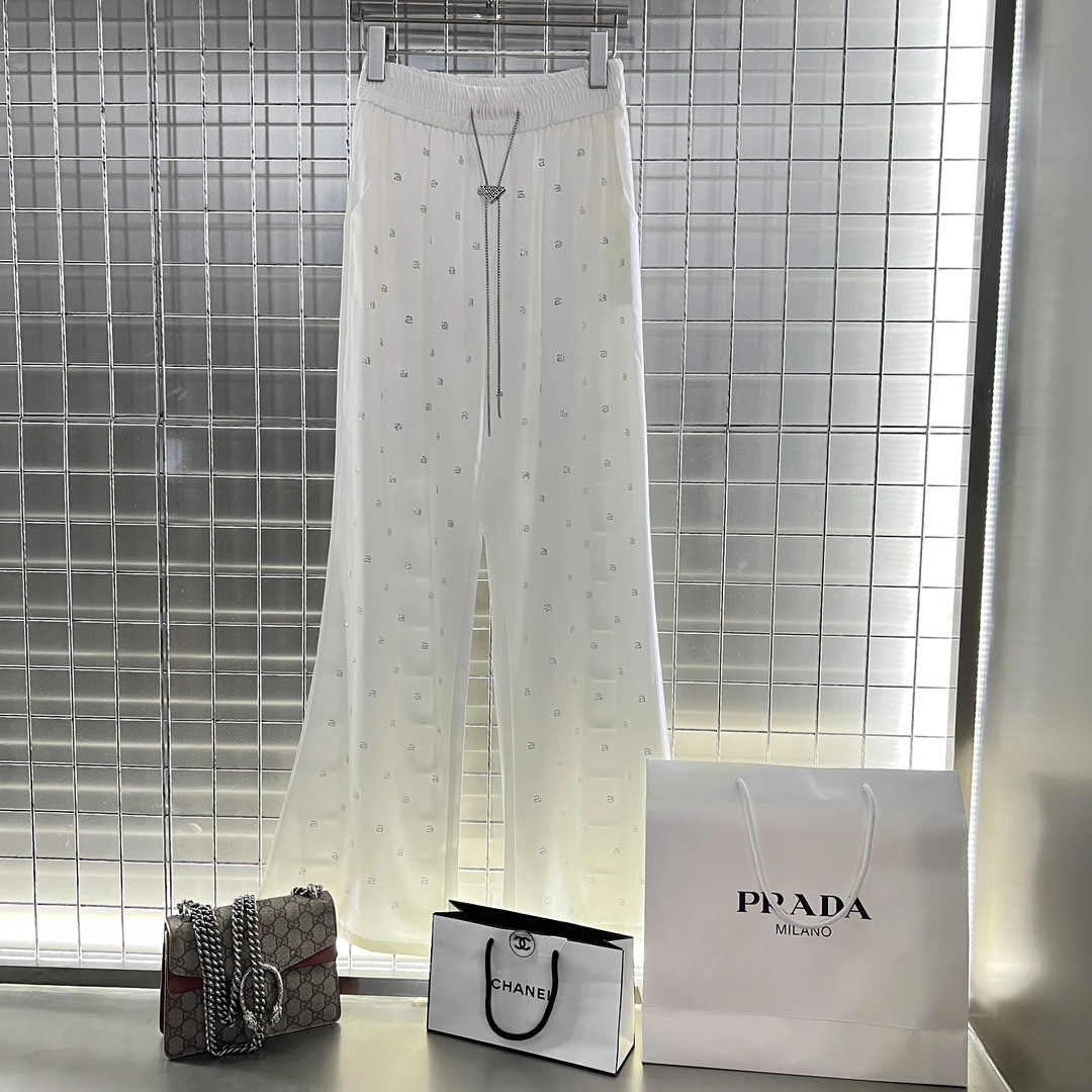 烫钻醋酸面料直筒裤617时尚百搭轻奢夏季宽松长裤