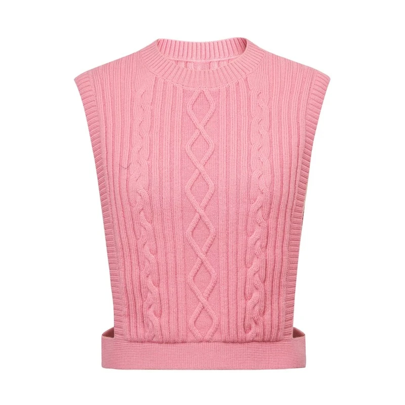 【风生高端甄选】女款复古圆领羊毛针织马甲/255151