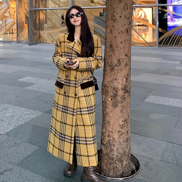 新款复古中长款宽松夹棉加厚毛呢外套女韩版高级感呢大衣冬季大衣