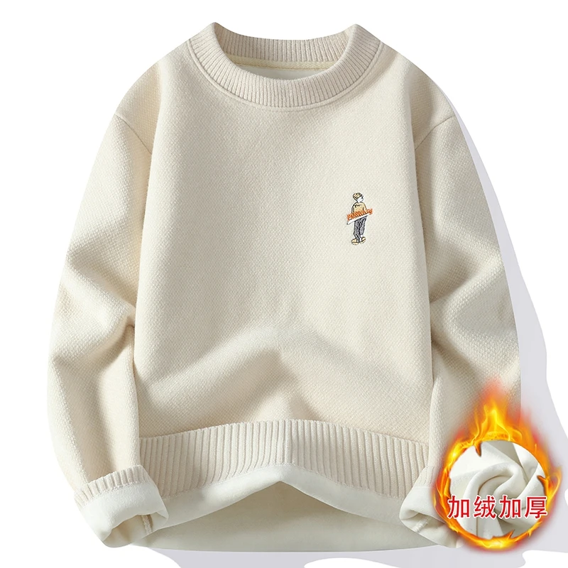 毛衣男款秋冬季卫衣加绒加厚打底衫潮牌酷男士保暖衣服休闲针织衫