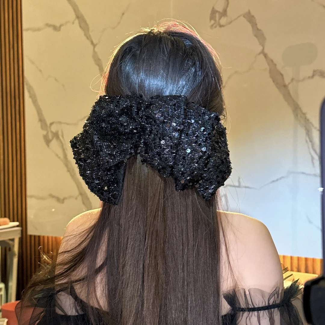 【艾米自用】铝合金韩式布艺发饰鱼鳞大号限定发饰云朵顶夹蝴蝶黑色