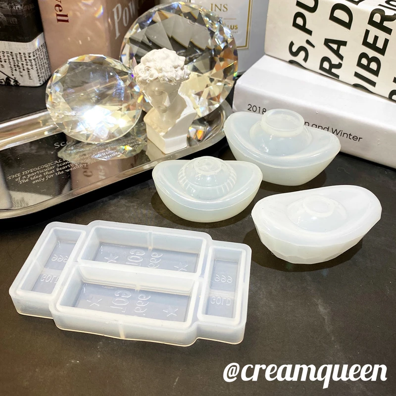 3D立体仿真元宝金条吉祥风镜面硅胶模具DIY手工滴胶摆台手机挂件