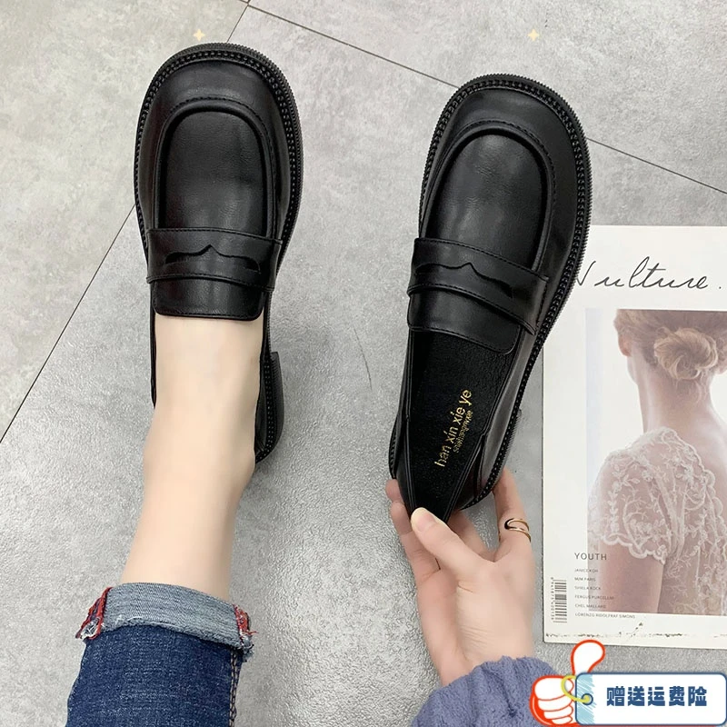 丽人潮牌断码平价小皮鞋女2023春夏新款百搭平跟圆头乐福鞋软皮款