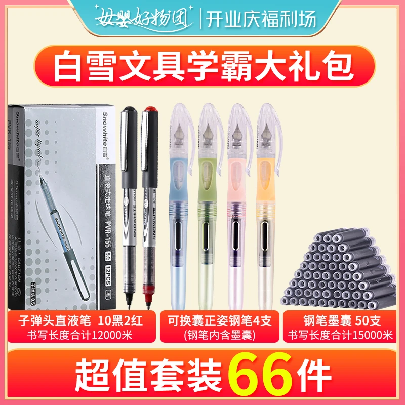 过节礼包白雪直液式速干走珠笔练字钢笔礼包儿童礼盒66件小学生