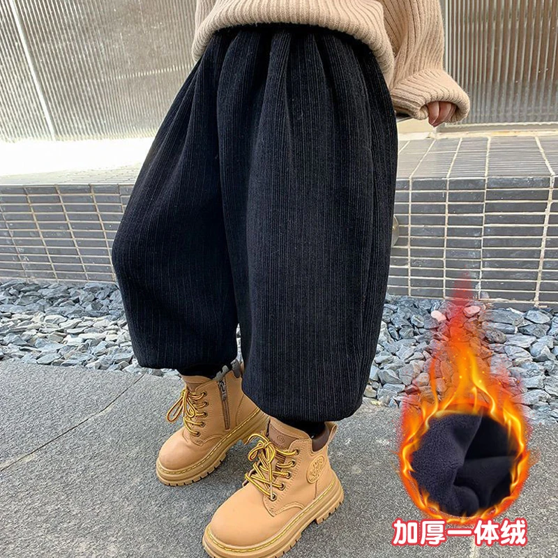 男童裤子加绒冬装新款儿童冬装冬季加厚一体绒加厚灯芯绒运动长裤