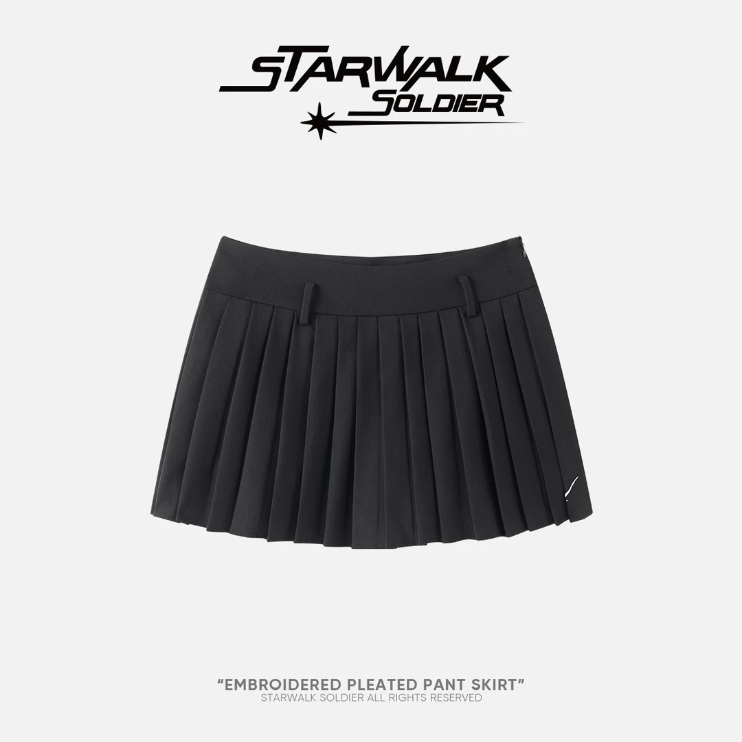STARWALK SOLDIER 刺绣百褶裙裤女裙子纯色辣妹半身短裙
