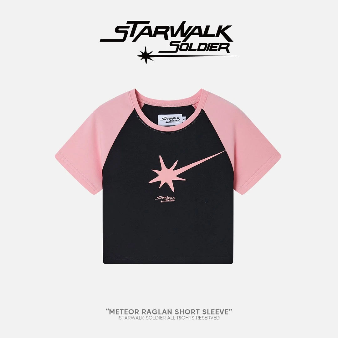 STARWALK SOLDIER 短款星星粉色插肩短袖女露脐T恤