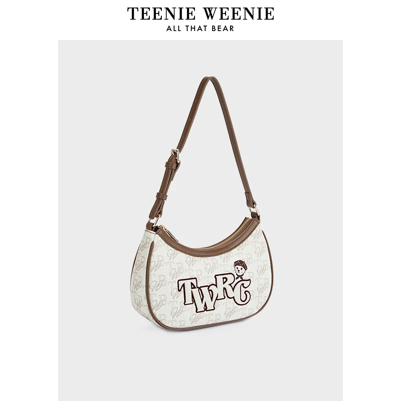 Teenie Weenie复古单肩腋下包女小熊老花满印包包2023春夏通勤