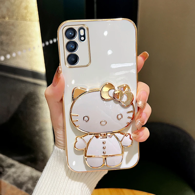 【女神补妆镜】oppoReno6/Reno6pro手机壳新款可爱猫咪支架保护壳