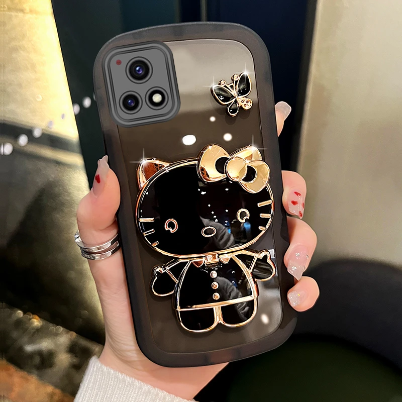 适用vivoy52s手机壳新款可爱蝴蝶猫咪补妆镜支架防摔保护壳女款