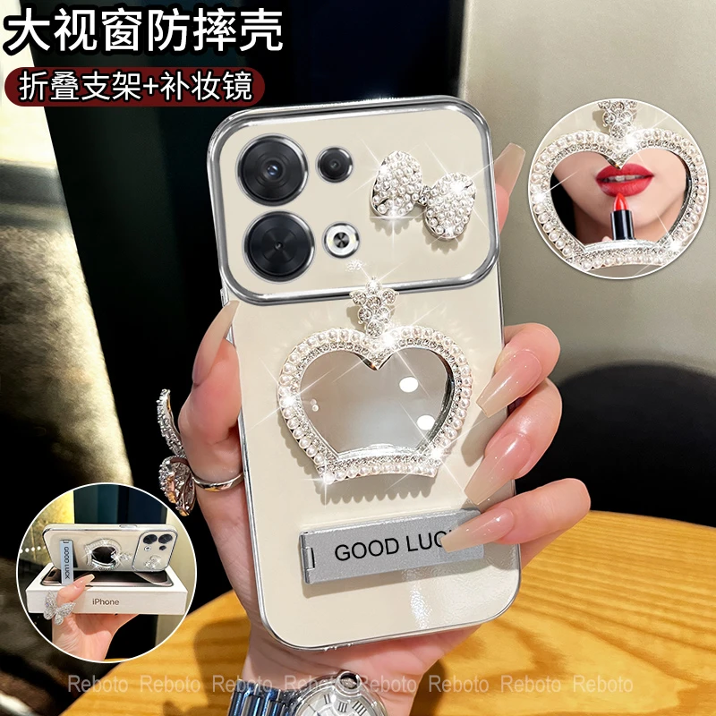 适用一加Ace2v皇冠补妆镜大视窗手机壳创意全包防摔电镀网红女款