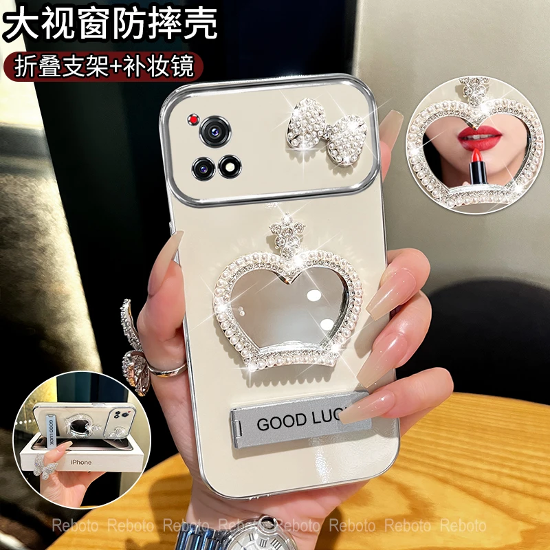 适用vivoy52s皇冠补妆镜大视窗手机壳创意电镀防摔全包网红女款