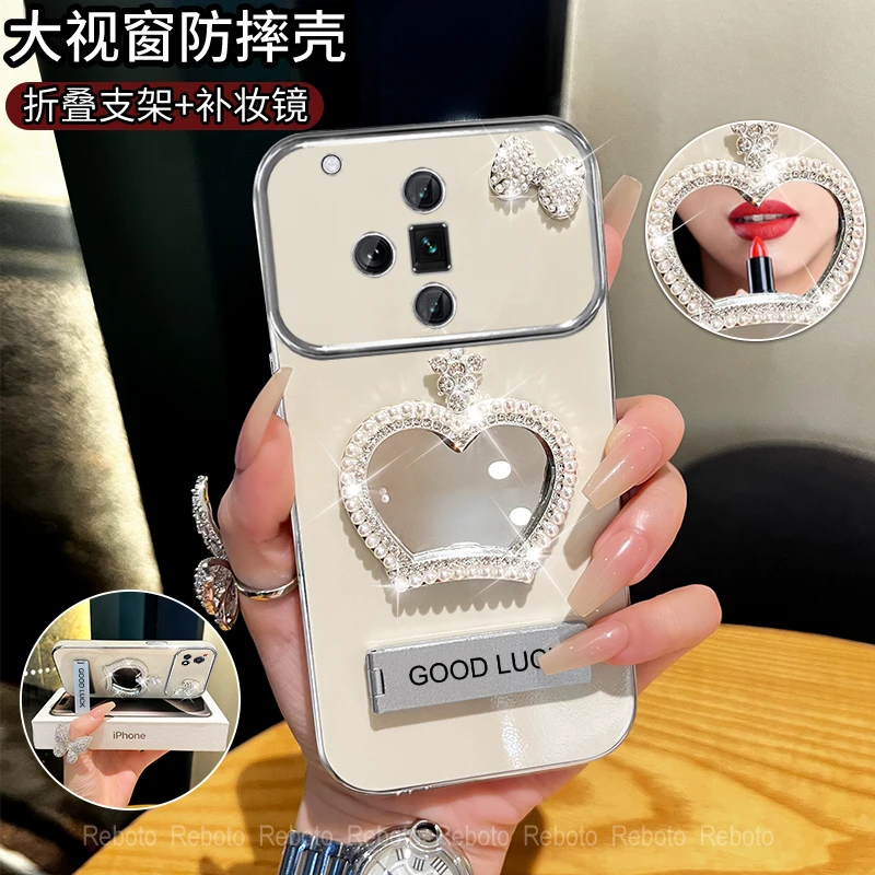 适用oppofindx7/x7ultra皇冠补妆镜大视窗手机壳全包防摔网红女款