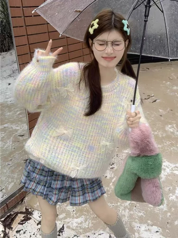 【勤安 371-396]时尚百搭网红甜美可爱针织显瘦针织衫
