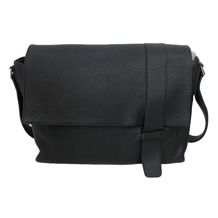 95新 Hermes/爱马仕 男士休闲时尚百搭黑色全皮翻盖斜挎包/665