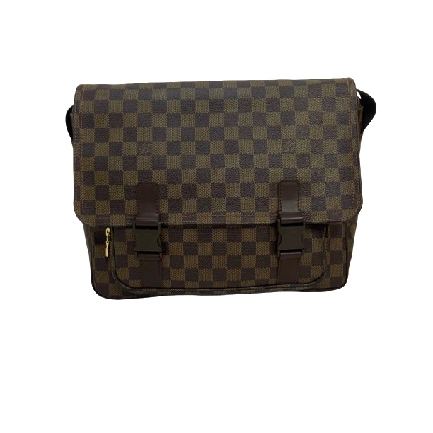 95新 LouisVuitton/路易威登 棕色棋盘格双扣翻盖斜挎包/441