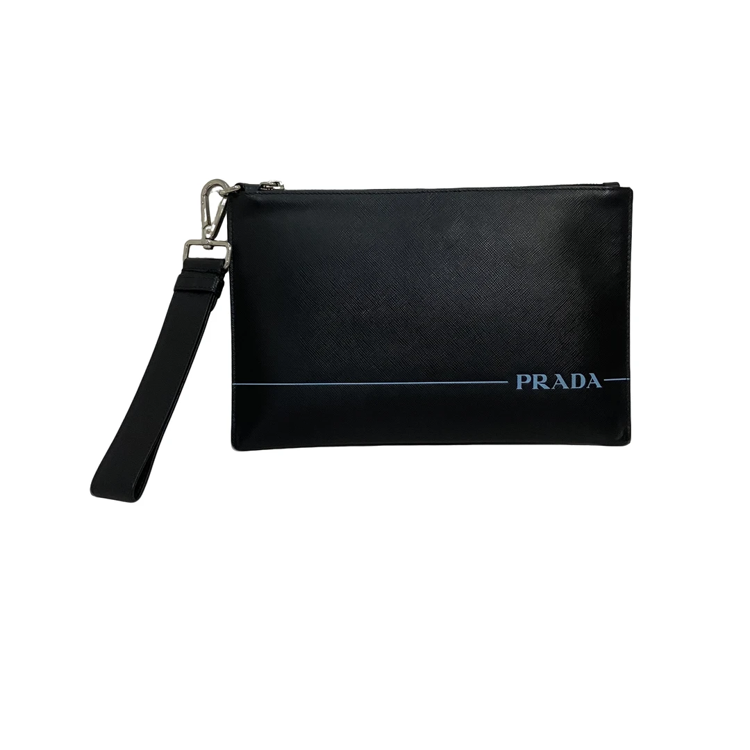 95新 Prada/普拉达 男士休闲时尚百搭全皮十字纹手拿包/177