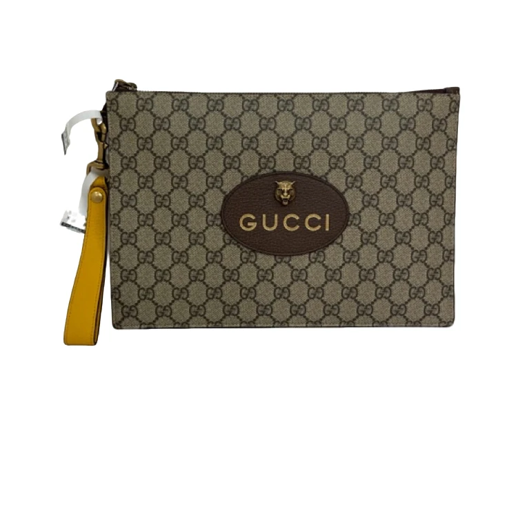 99新 GUCCI/古驰 男士时尚休闲百搭棕老花虎头手拿包/117