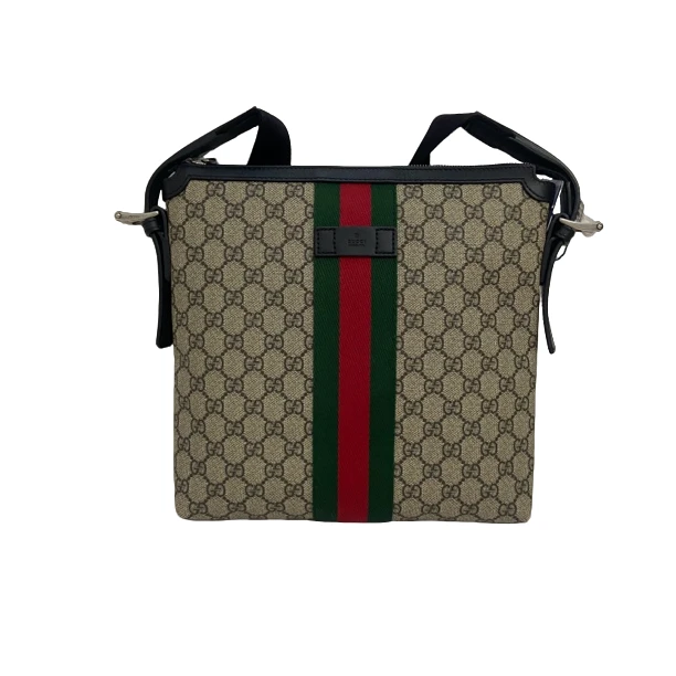 95新 GUCCI/古驰 男士休闲时尚百搭标老花红绿条纹斜挎包/150