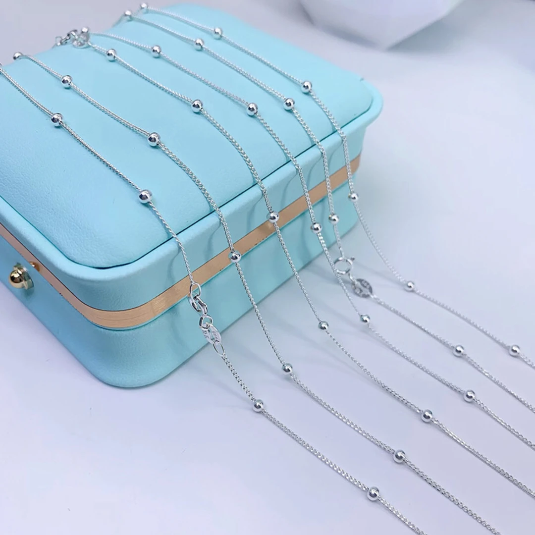 坠链均足银 足银990隔珠链 时尚气质   锁骨链百搭      简约项链