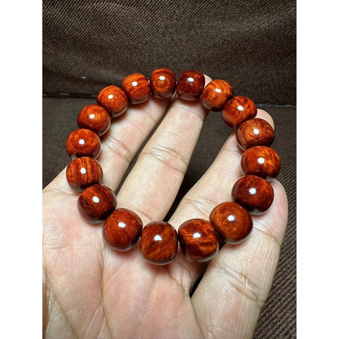 【SX119】小叶紫檀13mm鸡血红满金星金标款单圈手串