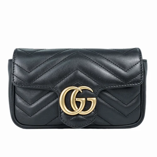 99新 GUCCI/古驰 Marmont黑色/白色超迷你16.5链条包