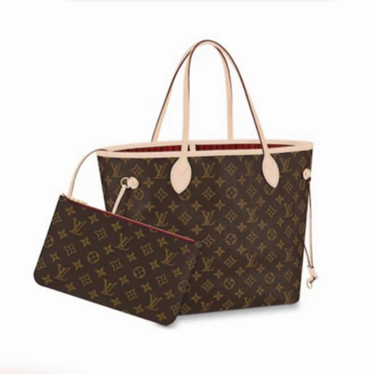 99新 LouisVuitton/路易威登 NEVERFULL子母购物袋 红内/米内