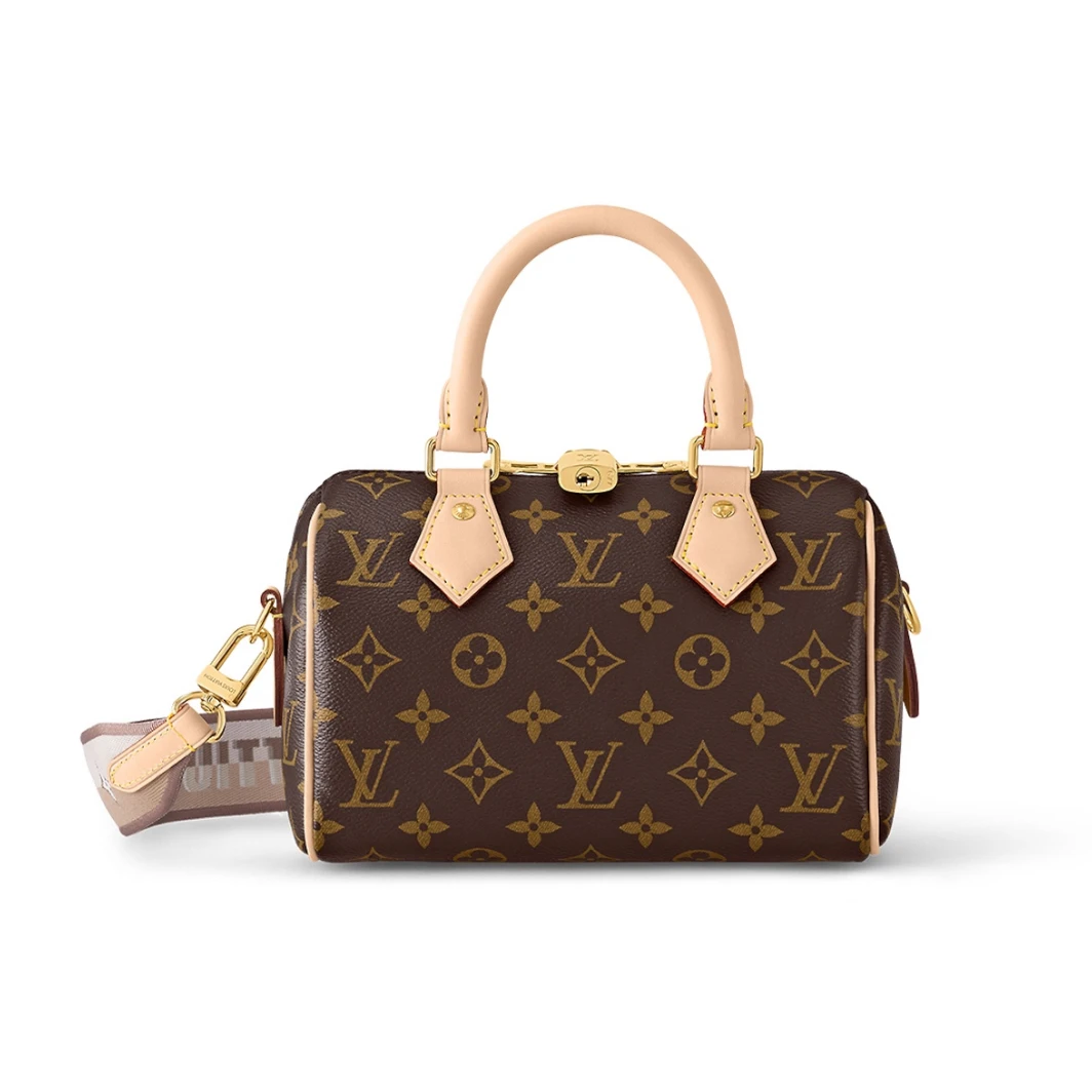 未使用 LouisVuitton/路易威登 Speedy20拼黑/米粽肩带