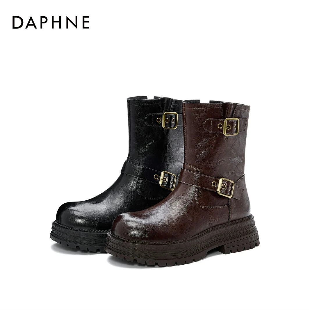 达芙妮厚底短靴女2025新款春季短靴美拉德时装靴子显瘦复古西部靴