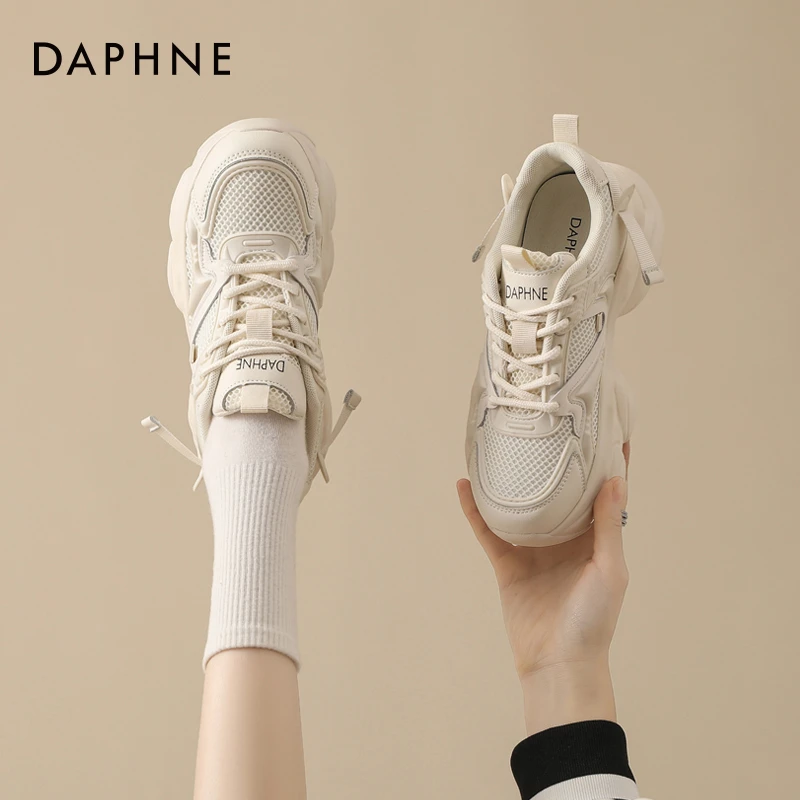 达芙妮厚底老爹鞋女士2025夏季新款显脚小百搭增高黑色休闲运动鞋