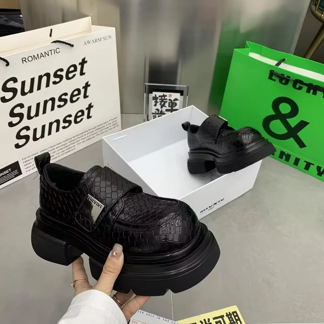 真皮时尚休闲乐福圆头乐福鞋女2025年秋季百搭甜酷春秋圆头休闲