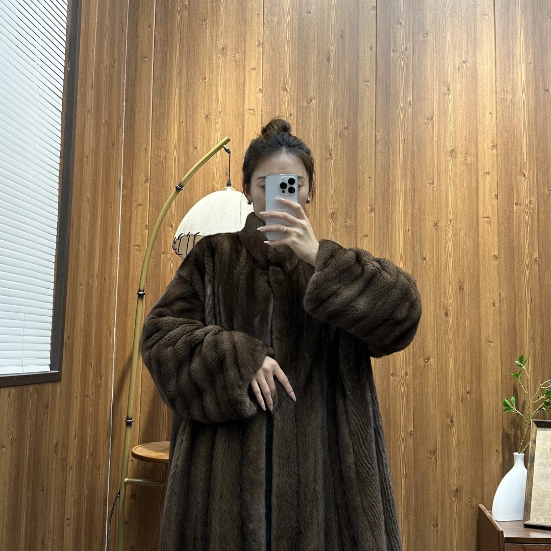 『不晚』"浮光冬景"丹麦紫金短二母貂全抽小立领斜袖女士水貂大衣