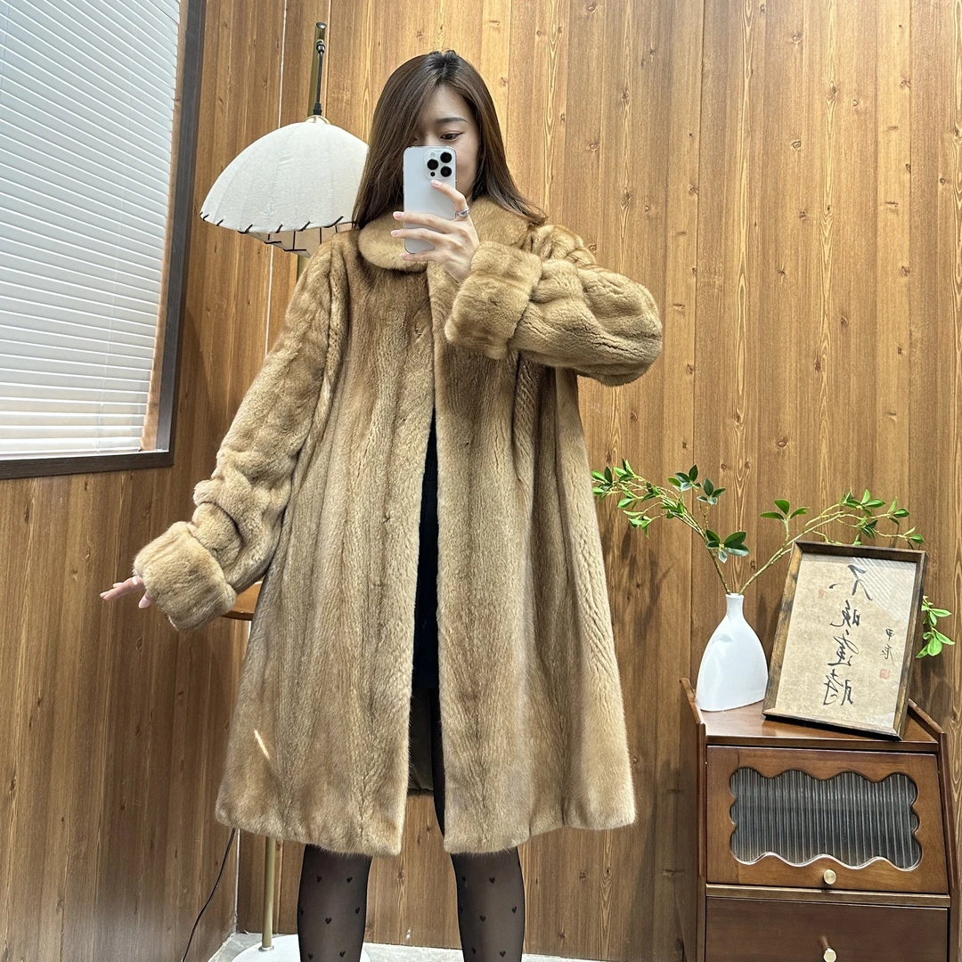 『不晚』"罗曼哲学" 丹麦紫金短二母貂全抽南瓜袖娃娃领女水貂外套