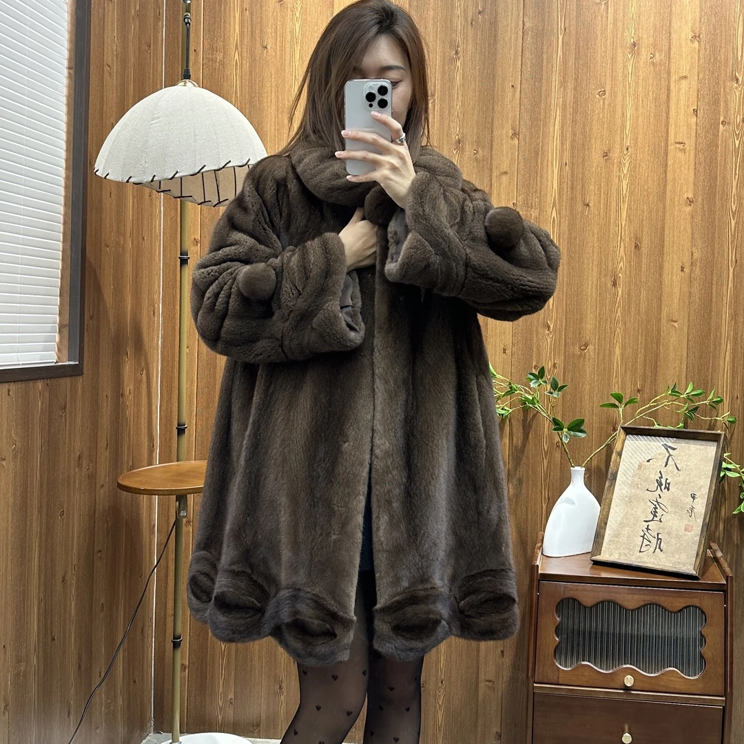 『不晚』"烂漫恋人"丹麦紫金短二小母貂全抽刀花纹可爱风女水貂外套