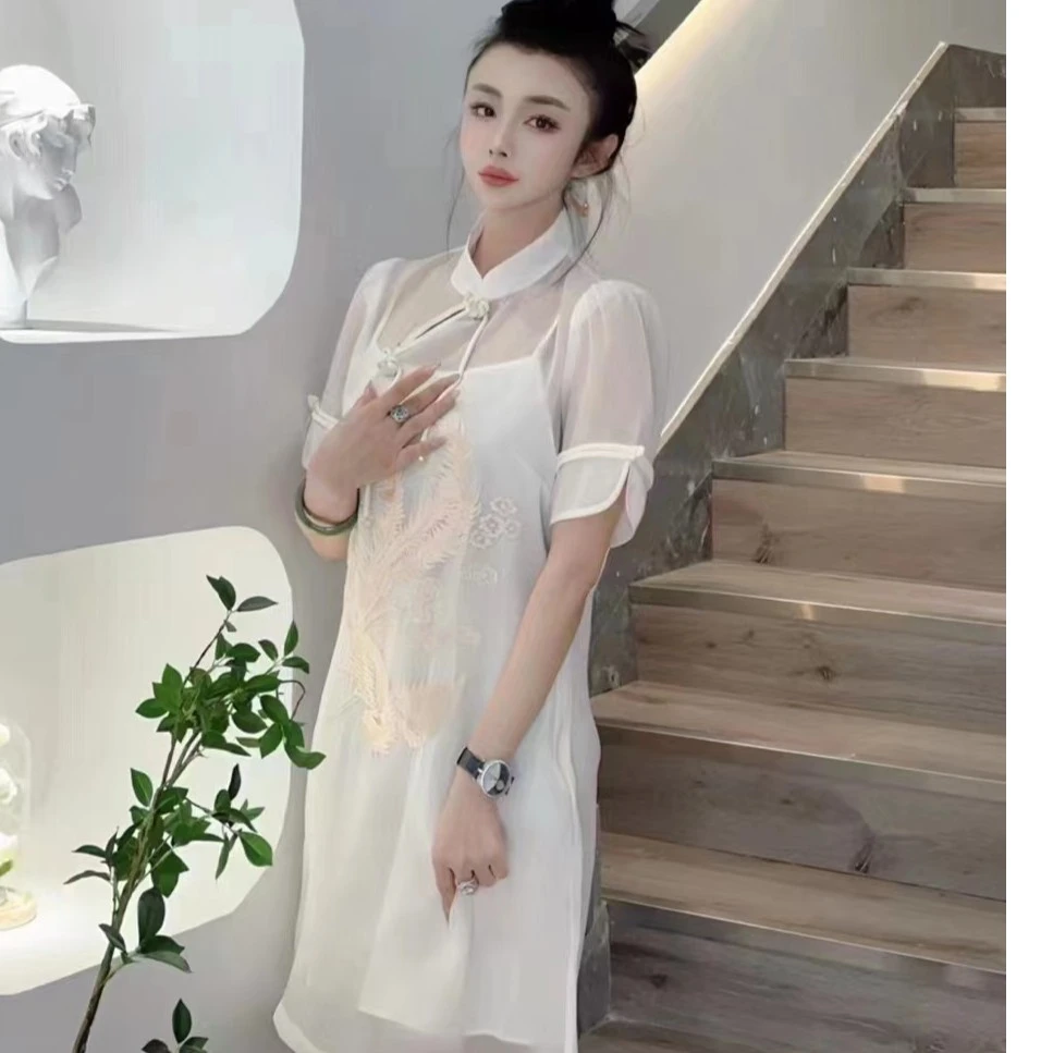 旗袍国风蕾丝气质夏季复古中长款中国风裙子显瘦